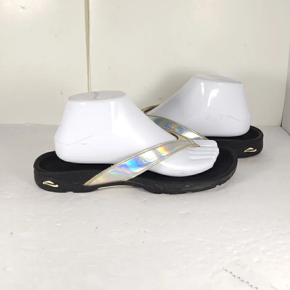Abeo Women's Alea US9N Silver Thong Neutral Footbed Slide Thong Flip Flop Sandal